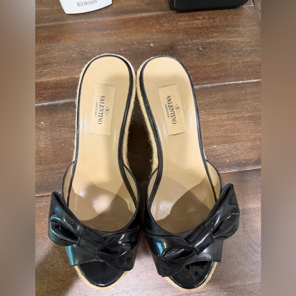 Valentino Black Patent Leather Bow Slip-On Mules